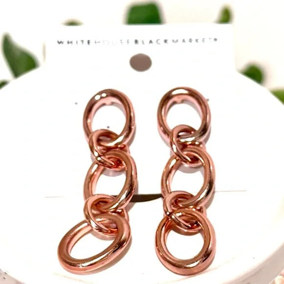 WHITE HOUSE BLACK MARKET Rose Gold Oval Link Dangle Earrings | NWT - Picture 6 of 9